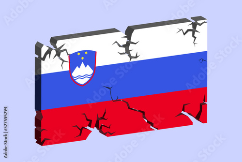Slovenia flag on 3D cracked wall vector, fracture pattern, country flag with cracked texture, issues concept