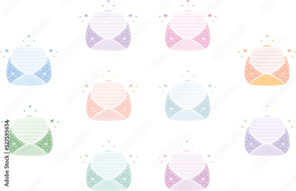 set of cute love envelopes letter notes for writing with pastel coloring