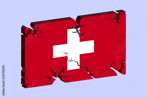 Switzerland flag on 3D cracked wall vector, fracture pattern, country flag with cracked texture, issues concept