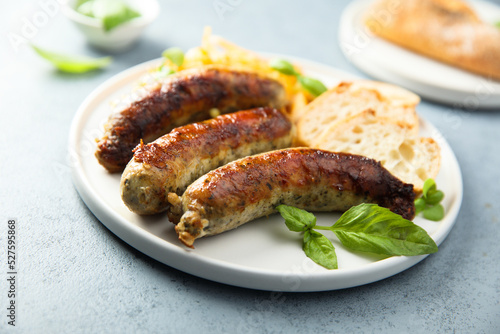 Traditional homemade sausages with sauerkraut ragout