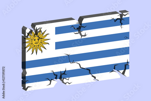 Uruguay flag on 3D cracked wall vector, fracture pattern, country flag with cracked texture, issues concept