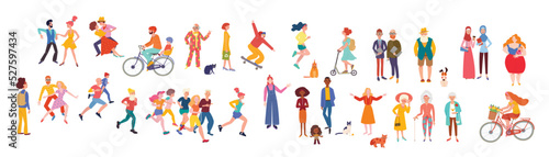 Big group of diverse people joined with happiness. Selection of old, coloured, disabled and different persons. Social diversity, relationship, human resorces, large family group.