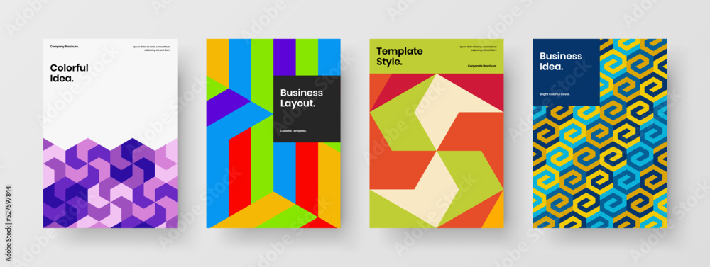 Simple booklet design vector template bundle. Bright mosaic shapes flyer concept composition.
