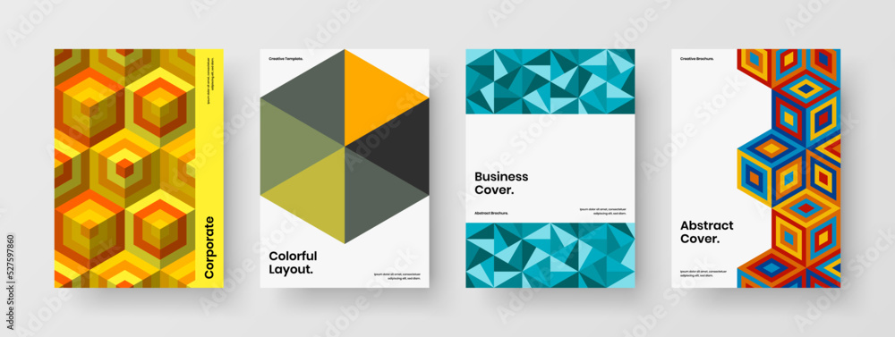 Creative geometric tiles booklet concept bundle. Minimalistic corporate brochure design vector template collection.