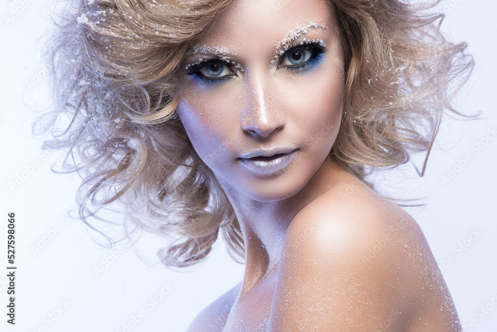 Woman with curly hair and winter theme Woman with curly hair and winter theme