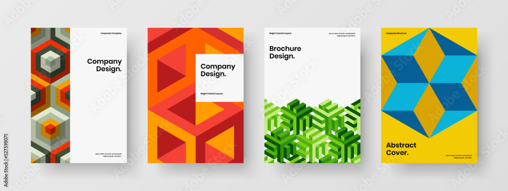 Clean geometric hexagons handbill template collection. Amazing magazine cover A4 vector design concept composition.