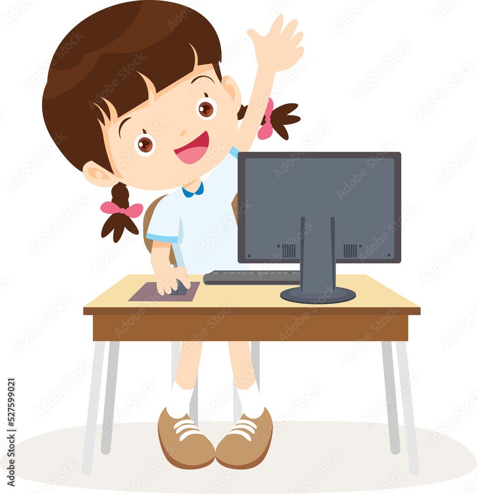 Back to school, happy Pupils children learning computer reading books concept Back to school, happy Pupils children learning computer reading books concept