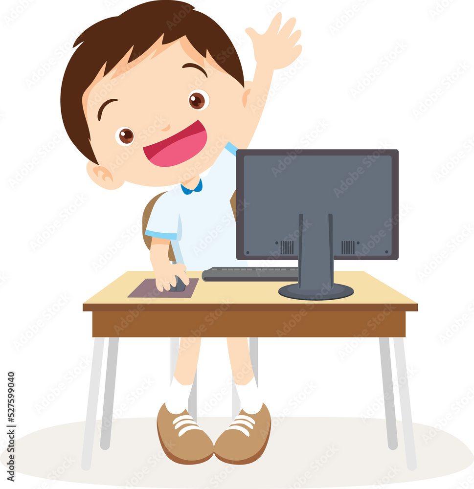 Back to school, happy Pupils children learning computer reading books concept Back to school, happy Pupils children learning computer reading books concept