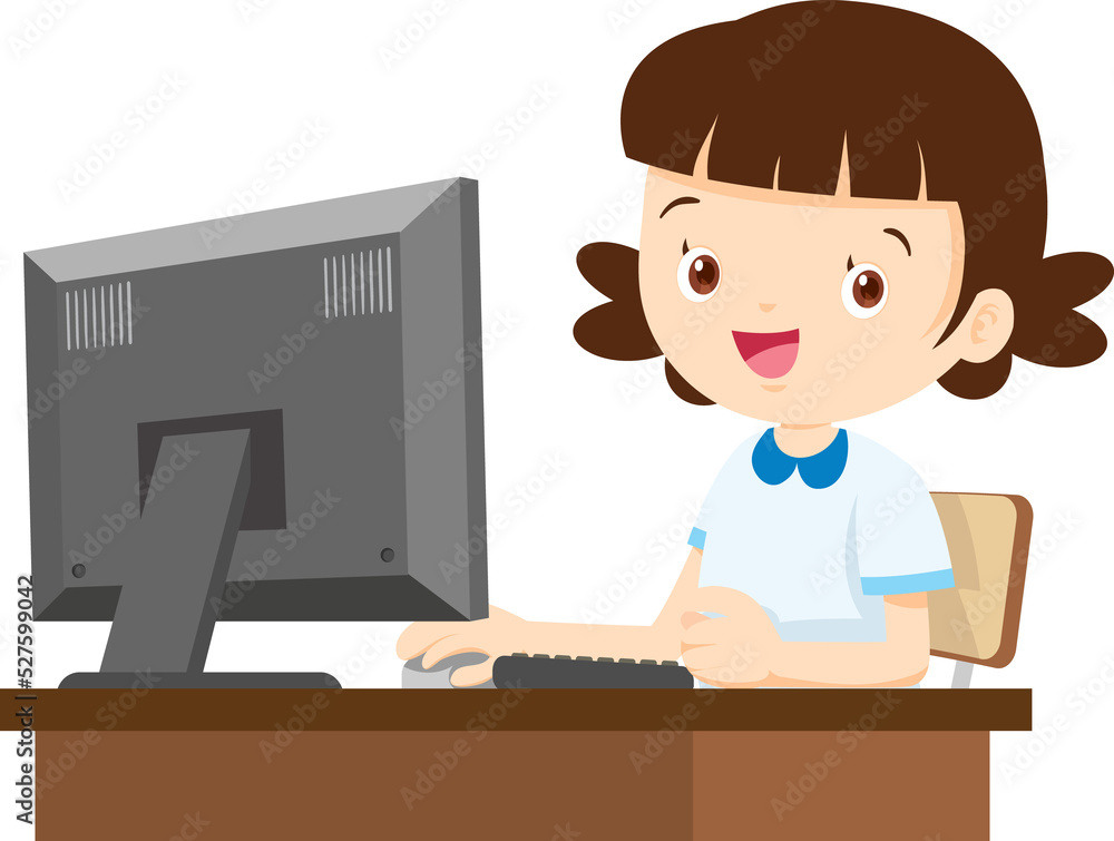 Back to school, happy Pupils children learning computer reading books concept Back to school, happy Pupils children learning computer reading books concept