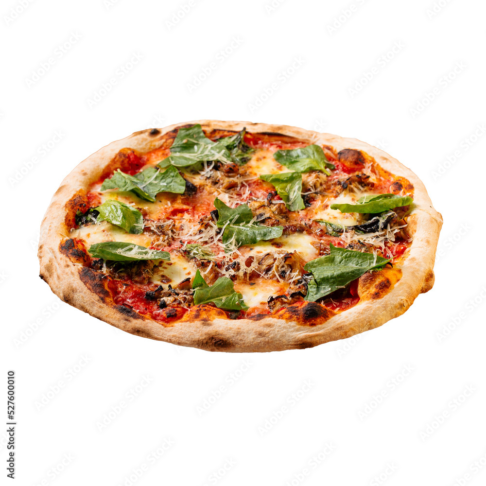 png Isolated spinach pizza with olives and cheese