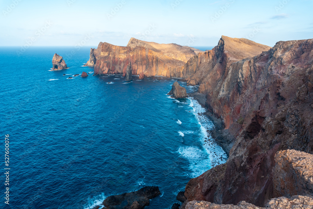 Landscape of Ponta de Sao Lourenco on the coast of rock formations in summer, Madeira