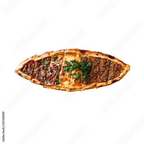 Isolated turkish pizza pide with assorted filling png photo