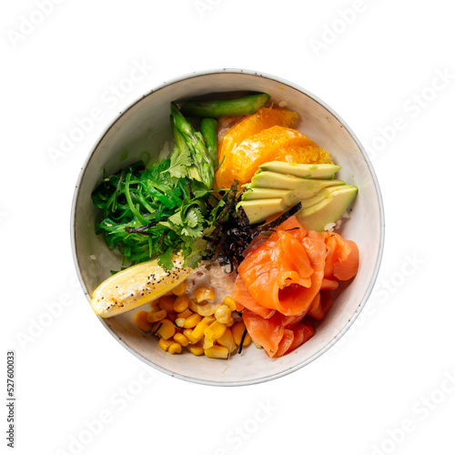 Isolated bowl of hawaiian poke mix with salmon png