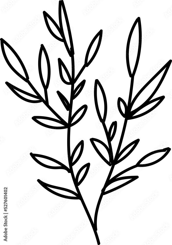 Fototapeta premium Hand drawn branches with leaves and flowers icon