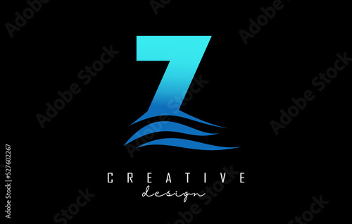 Water effect blue letter Z logo with leading lines. Letter with geometric and waves design.Vector Illustration with letter and creative cuts.