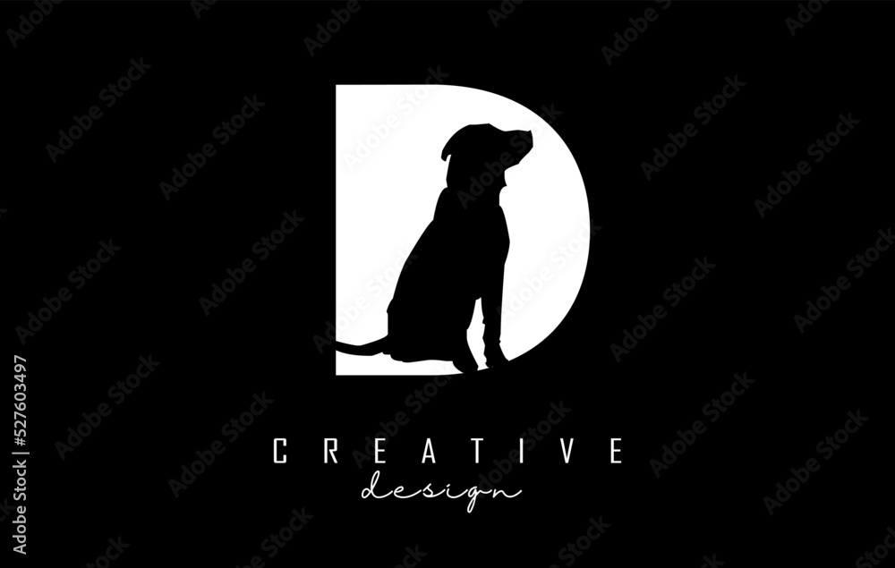 Obraz premium Vector illustration of abstract letter D with dog shape cut.