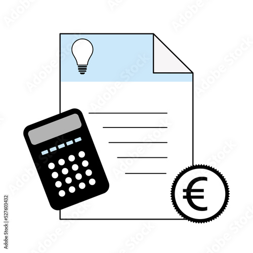Energy prices and cost on Europe concept. electricity bill, euro coin and calculator. Flat Vector illustration