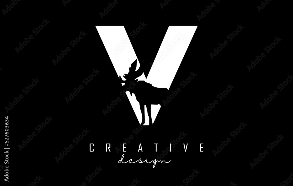 Vector illustration of abstract letter V with animal shape cut. Vector illustration of abstract letter V with animal shape cut.