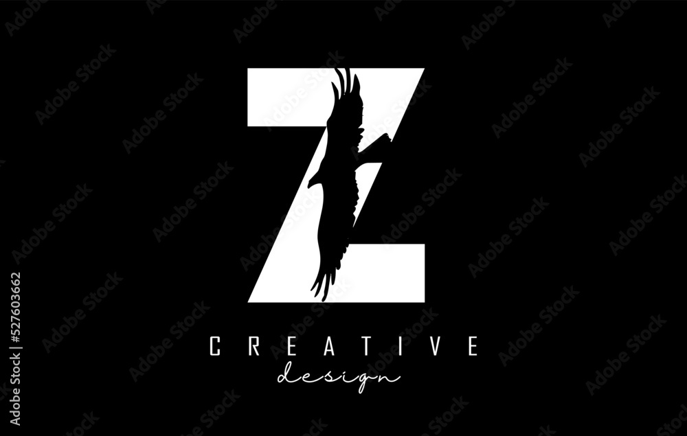 Vector illustration of abstract letter Z with bird shape cut.