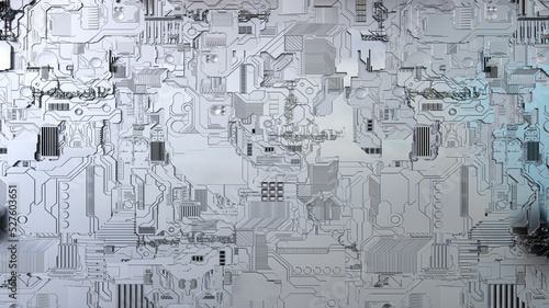 futuristic sci fi abstract texture background with detailed geometric lines and robotic technological shapes - 3d render of science fiction surface