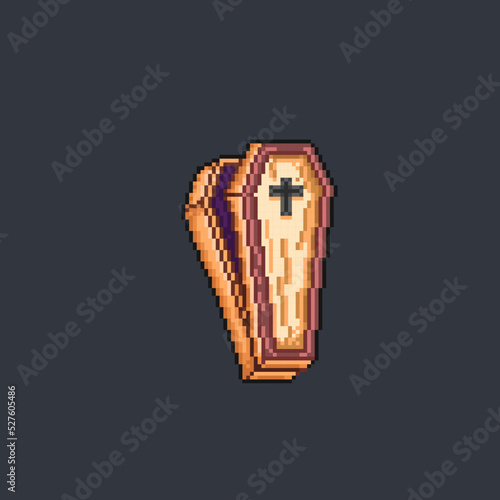 wooden coffin in pixel art style