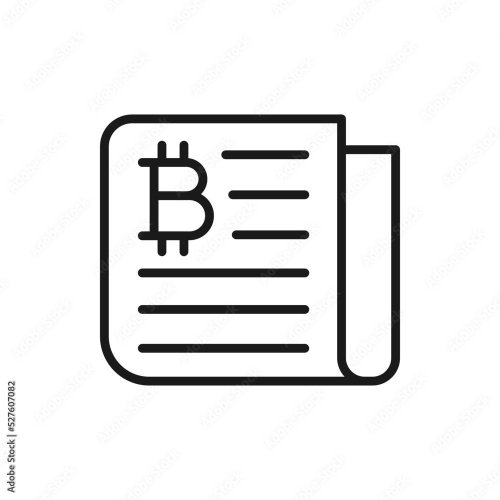 Bitcoin sign on newspaper. Financial news icon line style isolated on white background. Vector illustration Bitcoin sign on newspaper. Financial news icon line style isolated on white background. Vector illustration