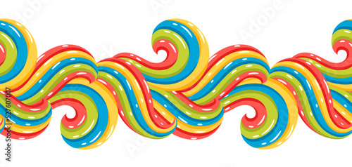 Seamless pattern with wave line curls. Color striped texture.