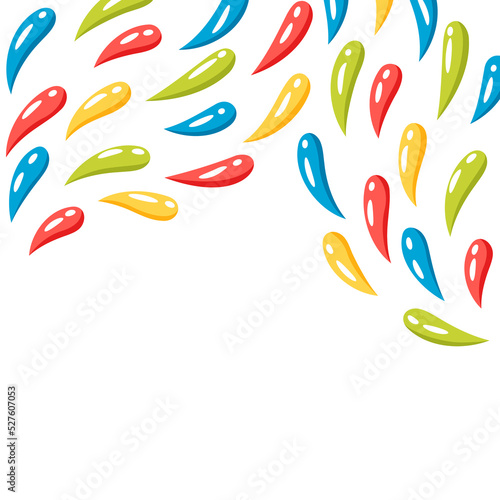 Background with curly colored droplets. Glossy texture of paint or water.