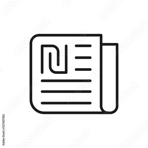Shekel sign on newspaper. Financial news icon line style isolated on white background. Vector illustration