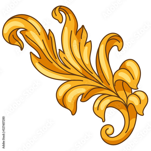Decorative floral element in baroque style. Golden curling plant.