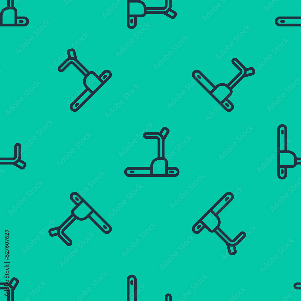 Blue line Treadmill machine icon isolated seamless pattern on green background. Vector Blue line Treadmill machine icon isolated seamless pattern on green background. Vector
