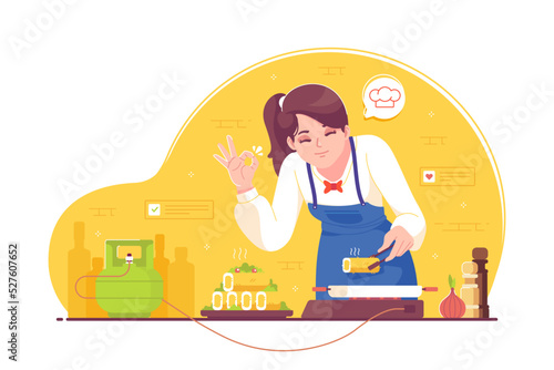 beauty professional chef cooking dish concept illustration