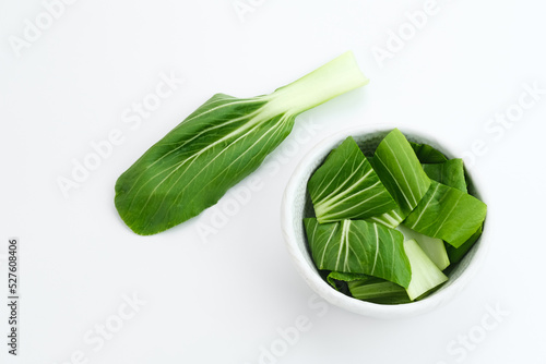 Pakchoy slices. Organic and fresh bok choy or pak choi or pakcoy (Brassica rapa subsp. chinensis) vegetables.
 photo