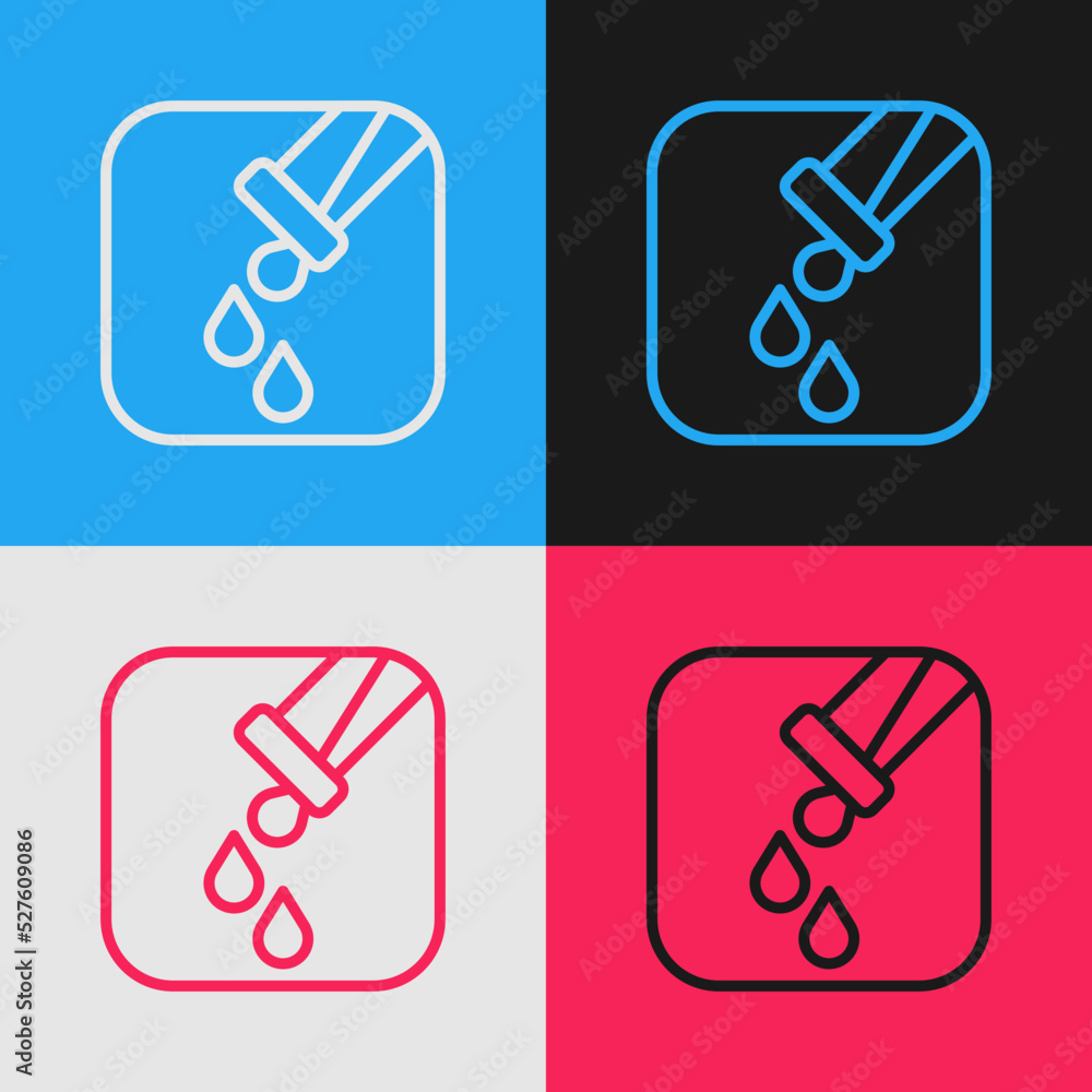 Pop art line Test tube and flask chemical laboratory test icon isolated on color background. Laboratory glassware sign. Vector Pop art line Test tube and flask chemical laboratory test icon isolated on color background. Laboratory glassware sign. Vector