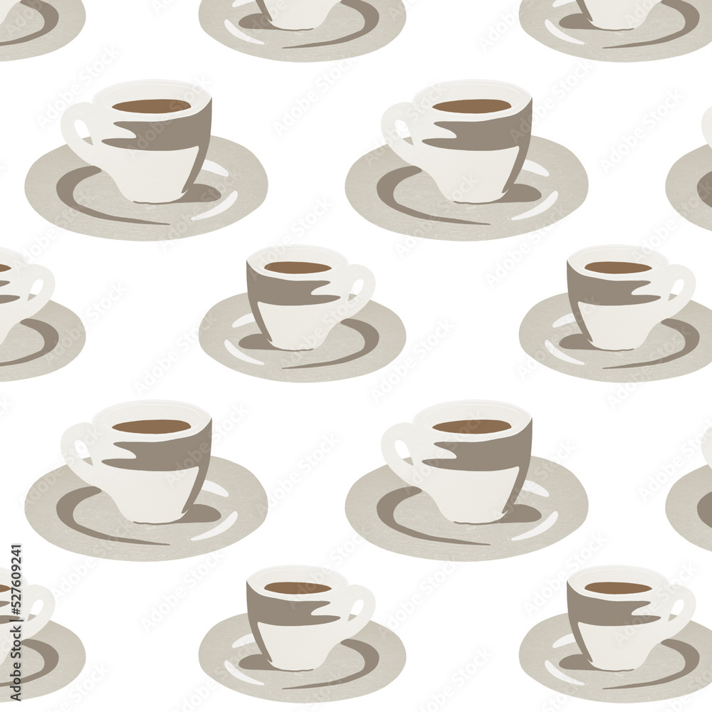 Cute cartoon cup coffee on white background pattern illustration. Cute cartoon cup coffee on white background pattern illustration.