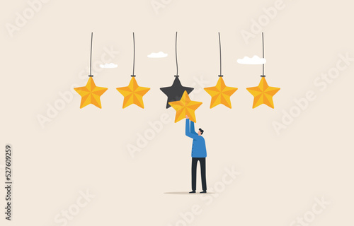 Customer review rating. Five Star Rate veiew. Quality rating of the work. After sales or business evaluation.