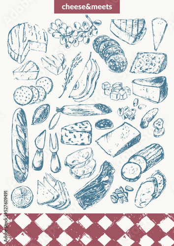 Hand drawn party snack  board illustration set