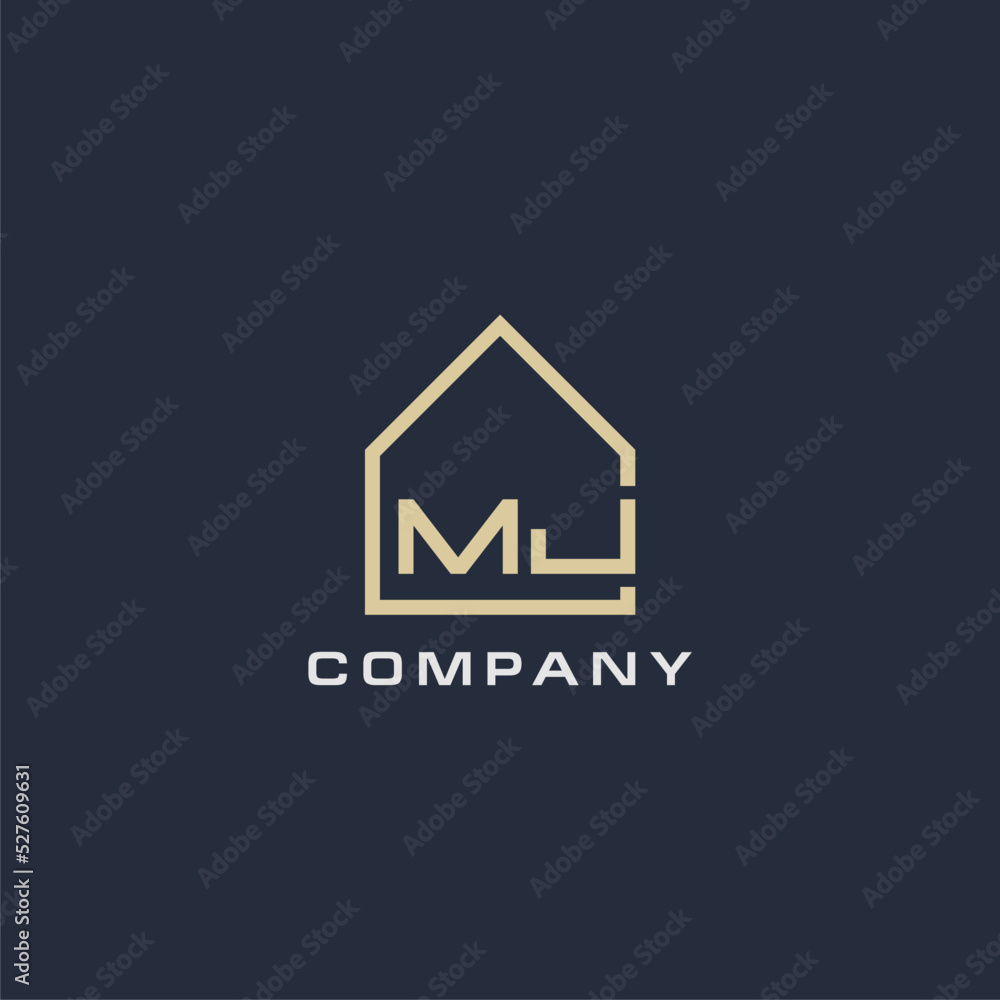 Initial letter MJ real estate logo with simple roof style design ideas