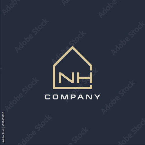 Initial letter NH real estate logo with simple roof style design ideas
