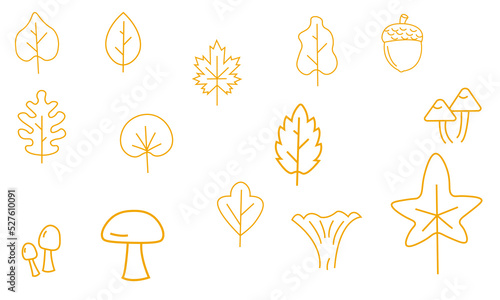 autumn set of icons. set of leaves, mushrooms, acorn. flat line icons