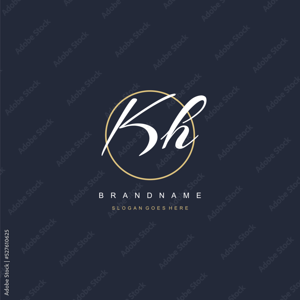 Initial letter KH logo monogram feminine style with circle line design ...