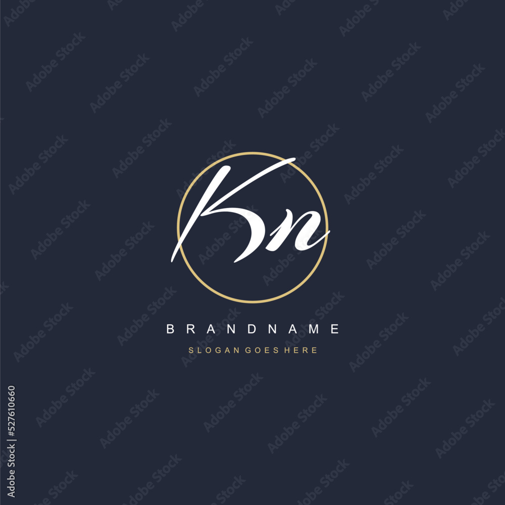 Initial letter KN logo monogram feminine style with circle line design ...