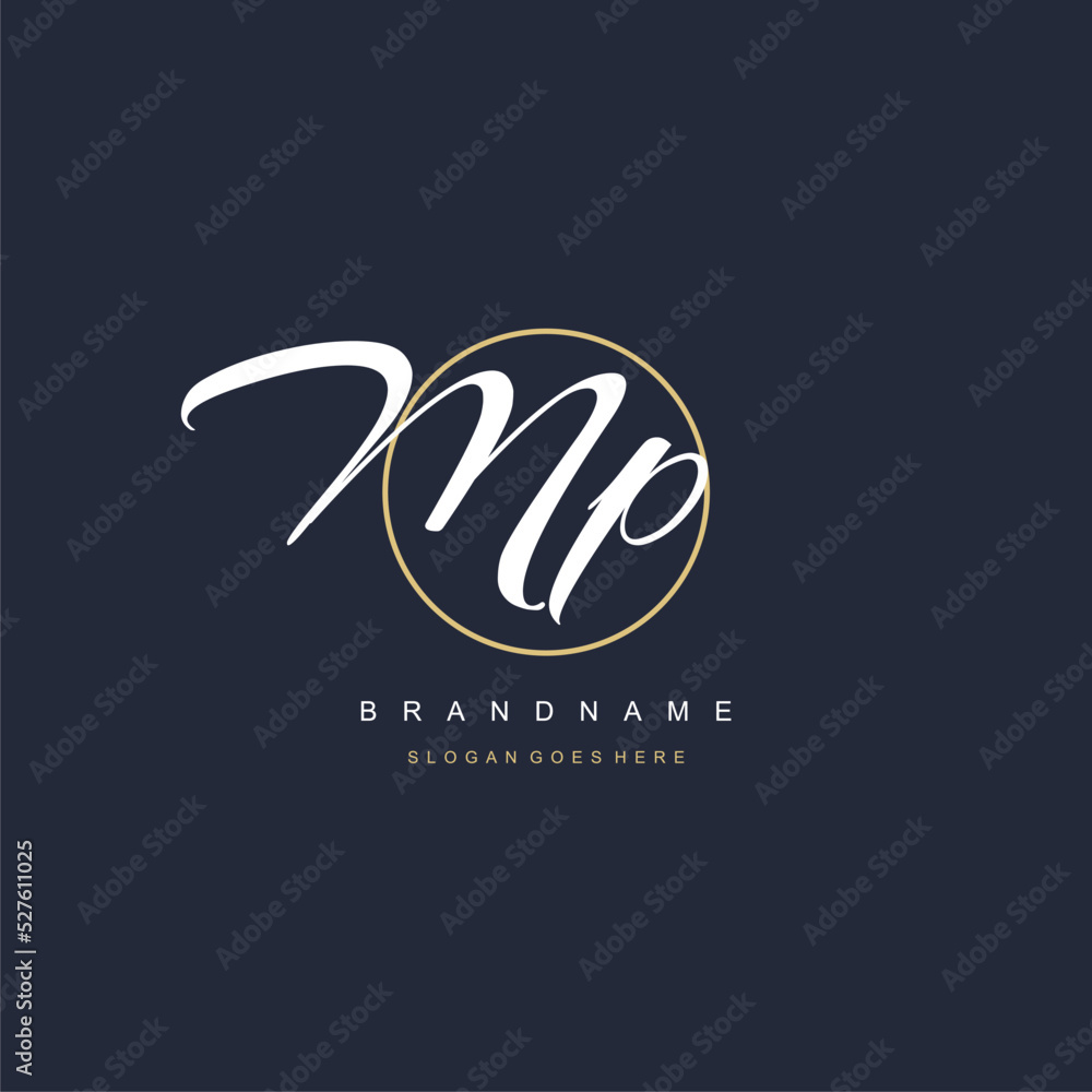Initial letter MP logo monogram feminine style with circle line design ...