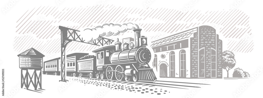 Locomotive train vehicle. Express engraving