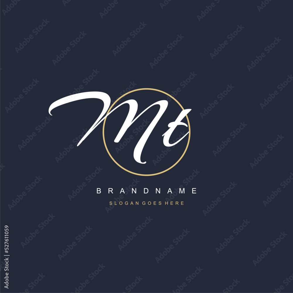 Initial letter MT logo monogram feminine style with circle line design ...