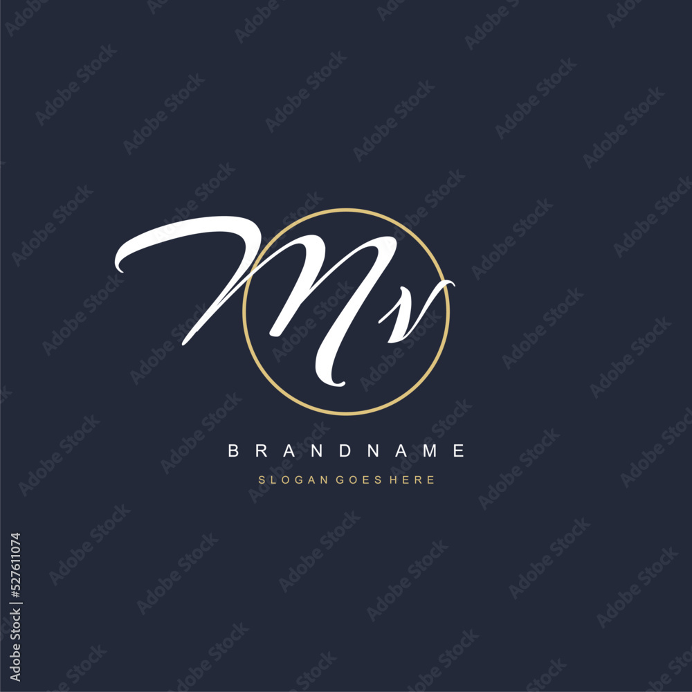 Initial letter MV logo monogram feminine style with circle line design ...