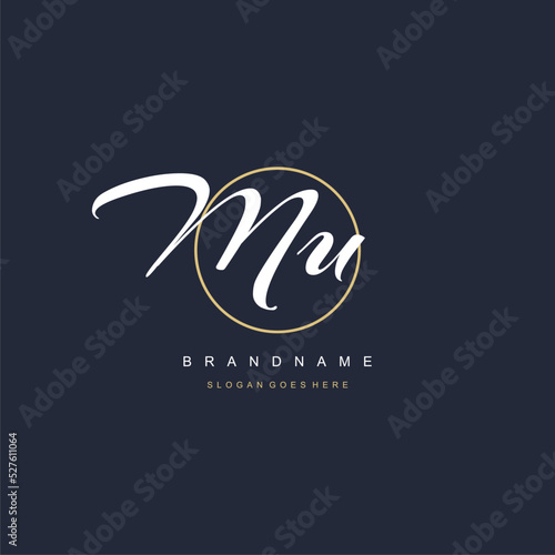 Initial letter MU logo monogram feminine style with circle line design ideas