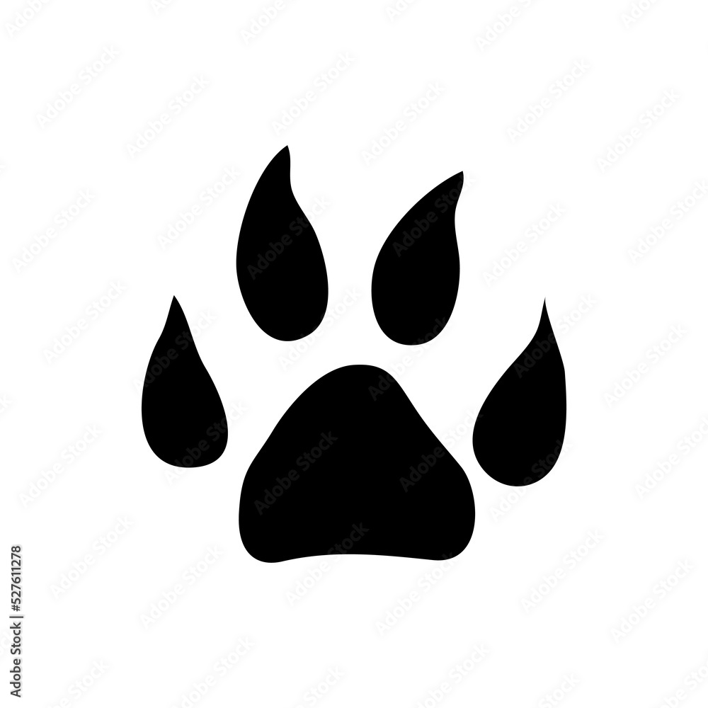 Dog or cat animal foot print isolated black silhouette icon. Vector puppy or kitten pet steps, pawprint tracks, wolf or bear rescue trace, hunting trail of wildlife animal. Footsteps on footpath Dog or cat animal foot print isolated black silhouette icon. Vector puppy or kitten pet steps, pawprint tracks, wolf or bear rescue trace, hunting trail of wildlife animal. Footsteps on footpath