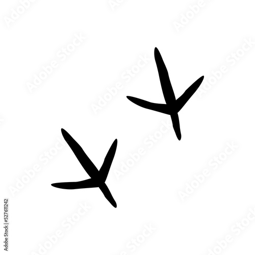 Bird animal foot print isolated black silhouette icon. Vector crane, turkey or chicken steps, footprint traces of livestock bird. Sparrow or crow foot marks, ravel dirty steps on ground, flat design