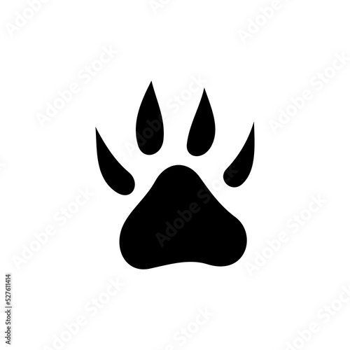 Wolf footsteps on footpath isolated black silhouette. Vector dog or cat, puppy or kitten animal foot print, pet steps, pawprint tracks. Hunting trail of wildlife animal, fox, wolf or bear rescue trace